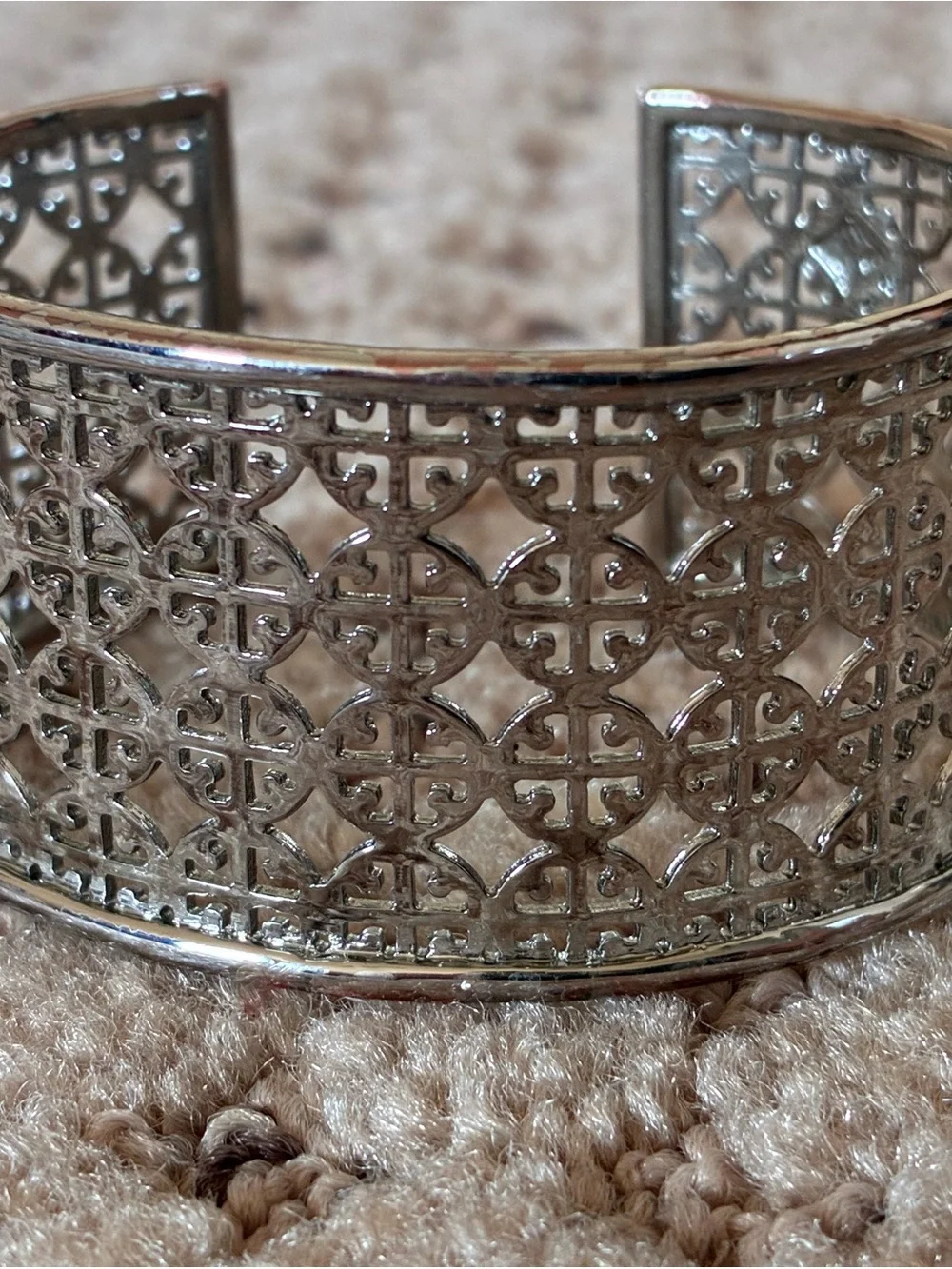 Tory Burch Silver Filigree Logo Cuff Bracelet